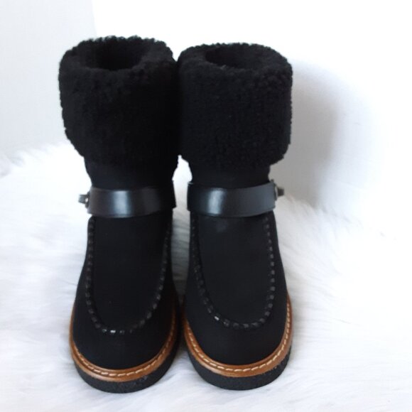 COACH Shearling Turnlock Women Harness Black Color Suede Boots size 5B - Picture 2 of 8